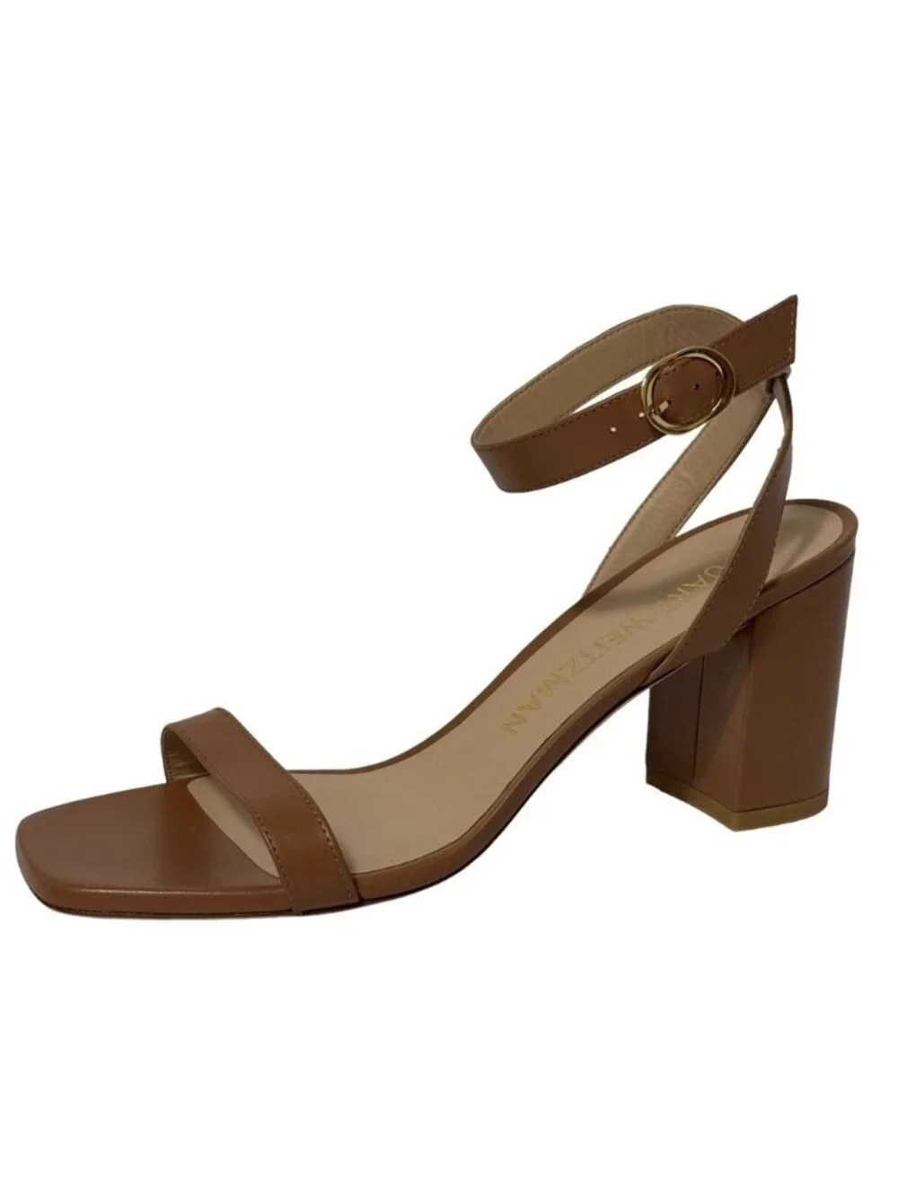 Stuart Weitzman Nearlybare Sandals-Sz 10-Tan Brown Block Heel Leather NEW IN BOX